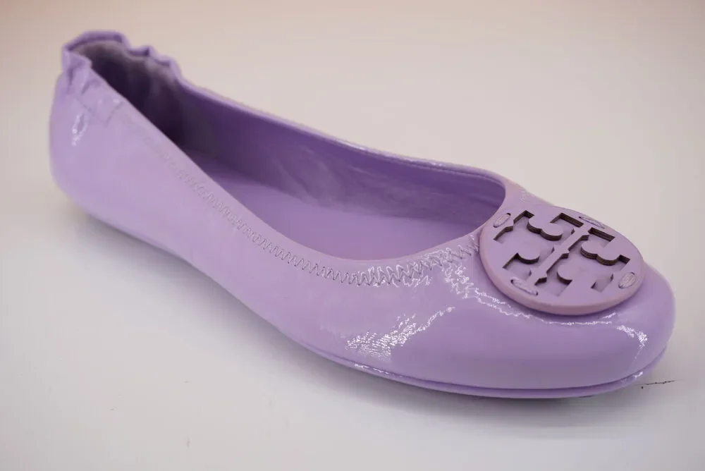 Tory Burch Minnie Purple Patent Leather Travel Ballet Flats SZ 7 Reva Logo $225